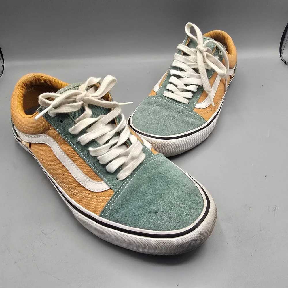 Vans Old Skool Pro Duck Green Ochre Yellow Suede Canvas Skate Shoes Mens 12